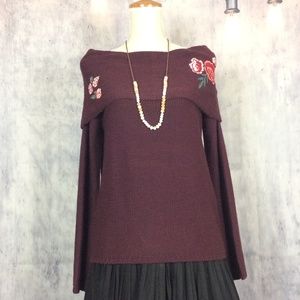 NWT Kohl's Knitted Off Shoulder Rose Sweater